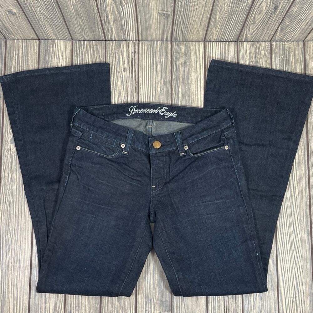 American Eagle Real Flare Dark‎ Wash Jeans Women Juniors Sz 4R Classic Hippie